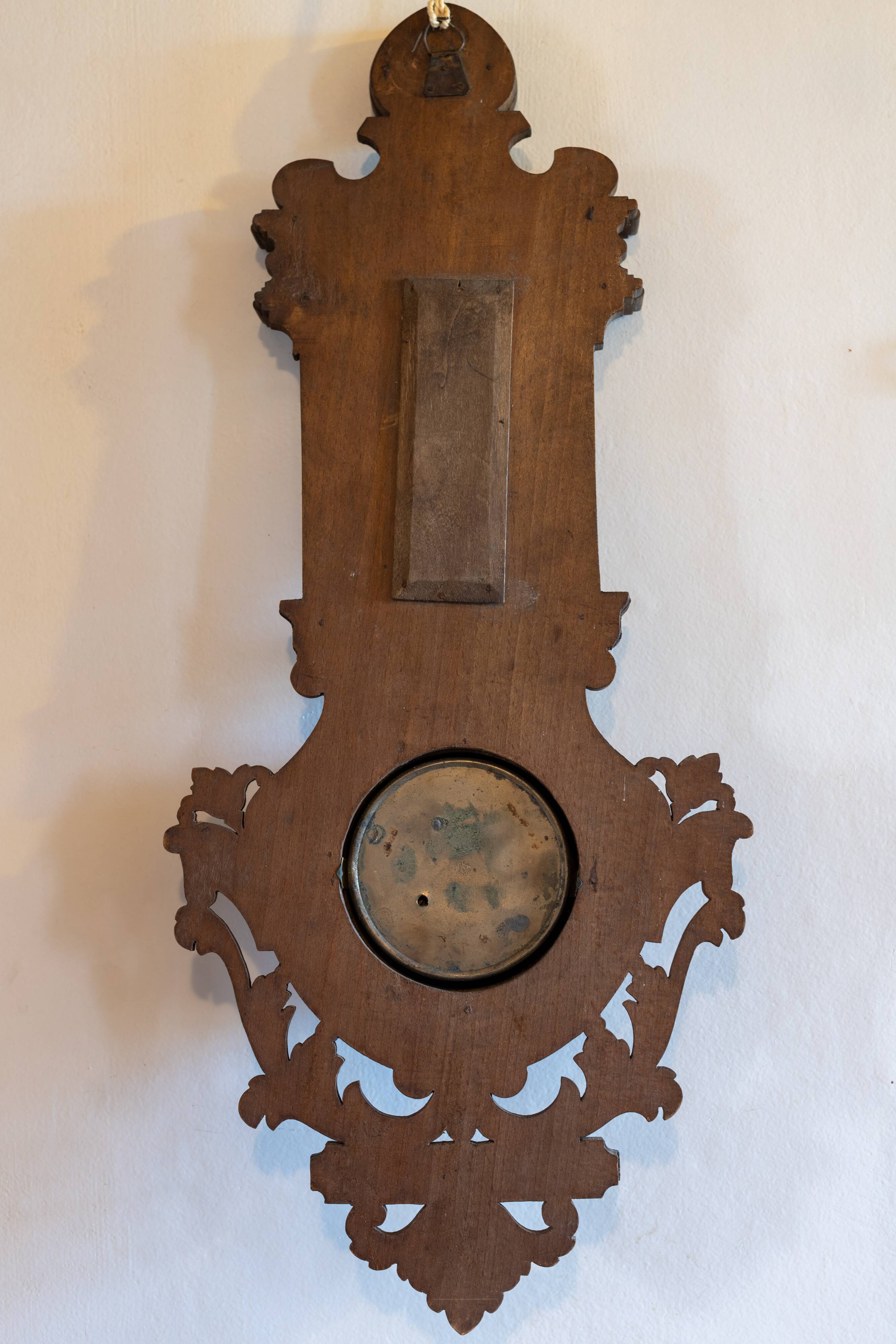 Henri II barometer and thermometer in carved wood