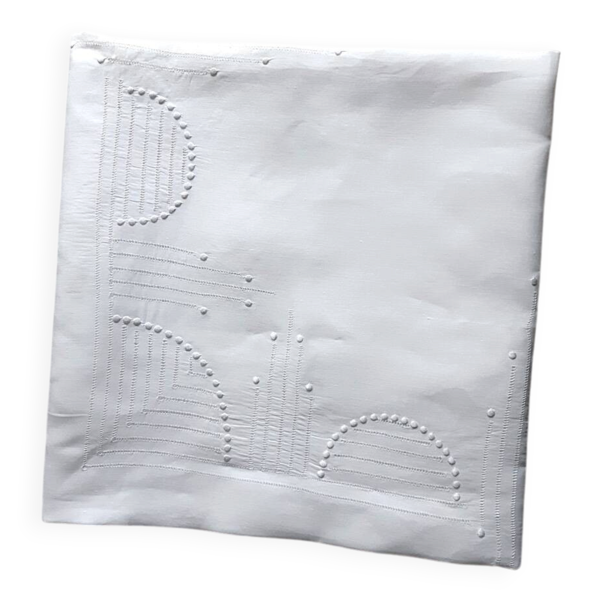 nappe ancienne en voile de lin brodée 135x135 cm