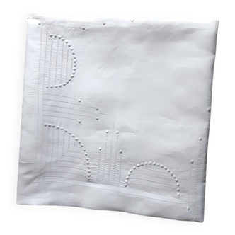 antique linen tablecloth embroidered 135x135 cm