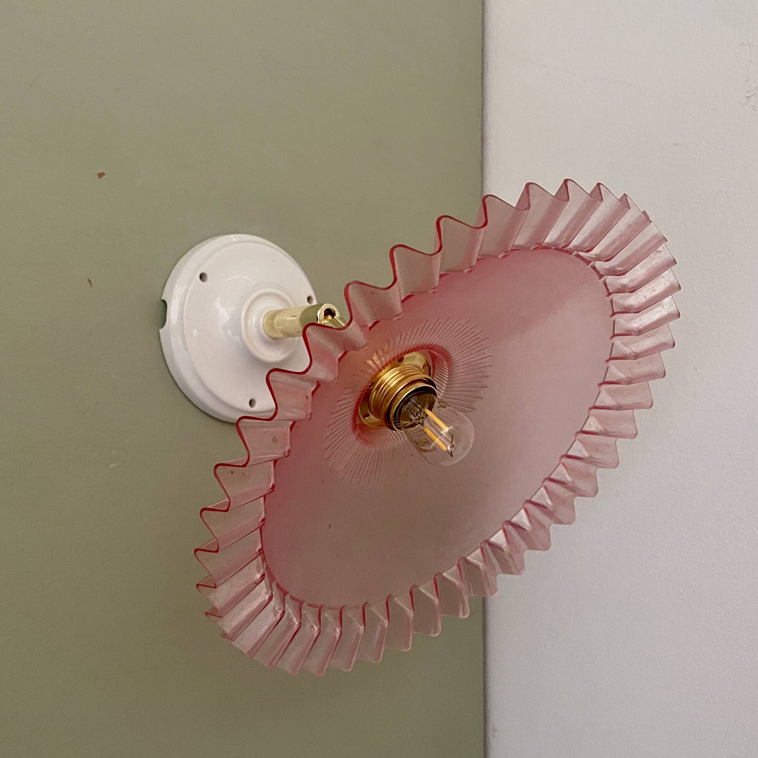 Vintage pink plastic lampshade wall light