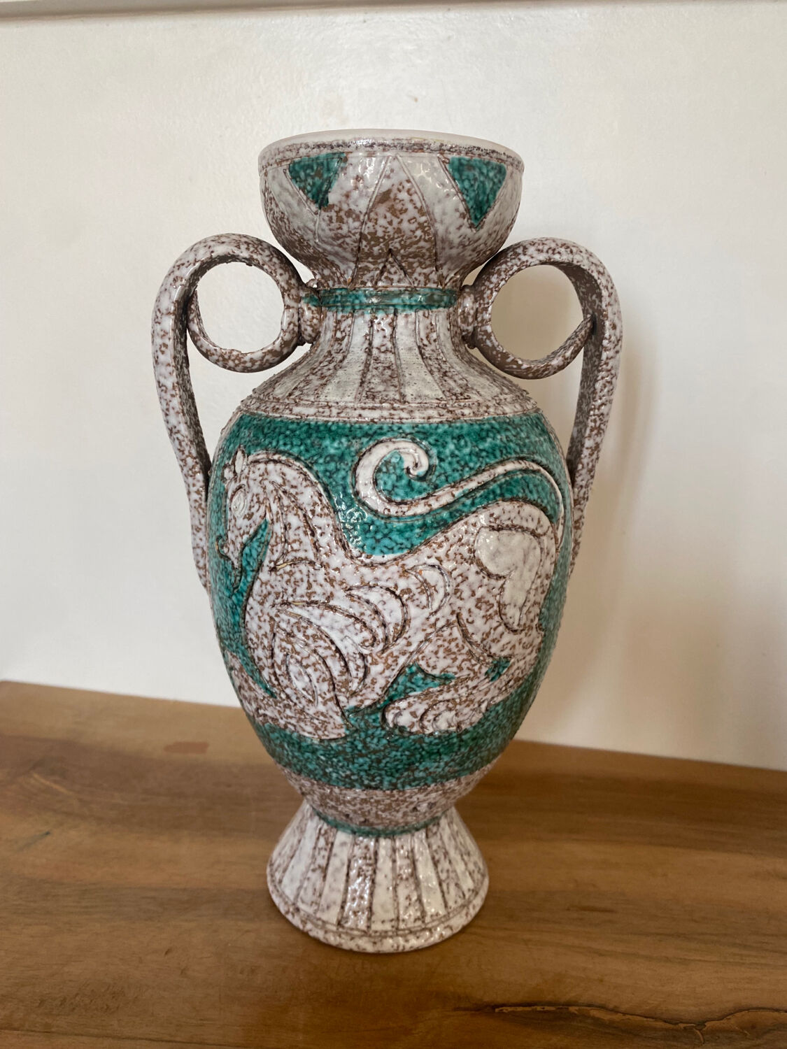 Fratelli Fanciullacci turquoise green horse ceramic vase