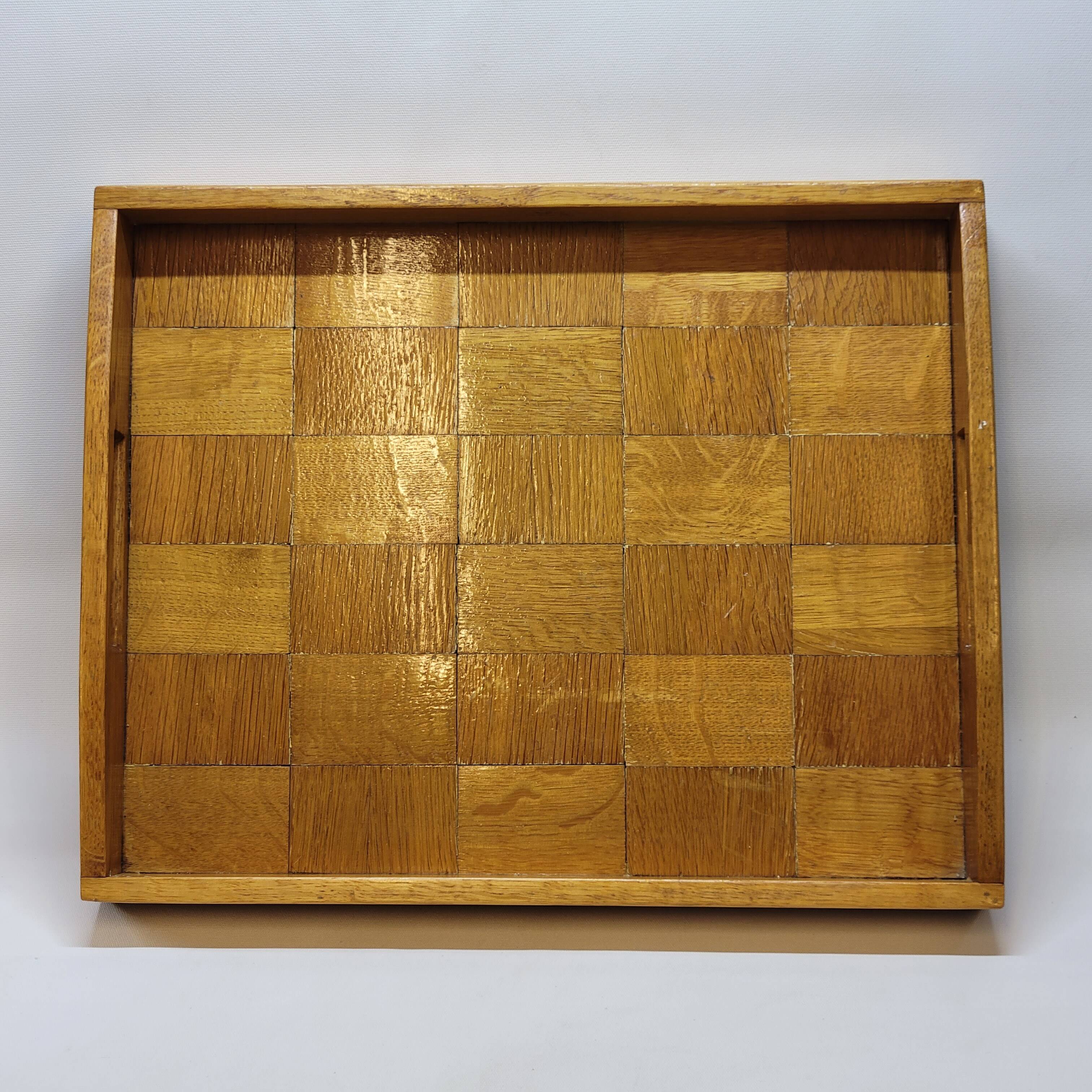 Vintage scandinavian serving tray in marquetry wood