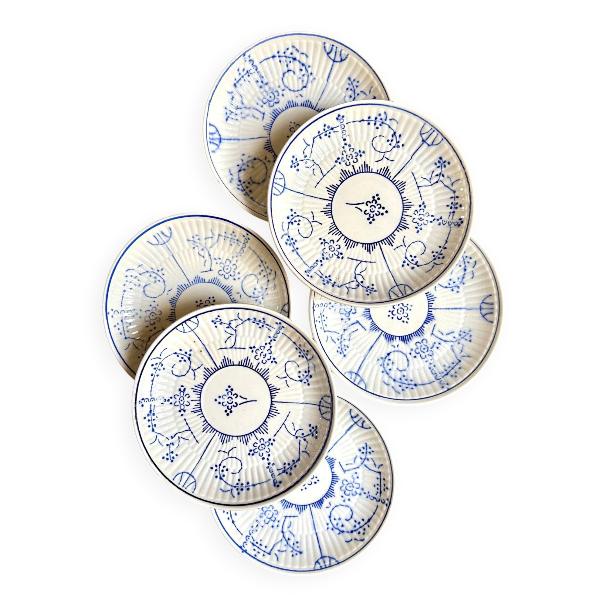 6 Boch La Louvière blue glazed earthenware bread plates, "Copenhagen" service - 1920s-30s