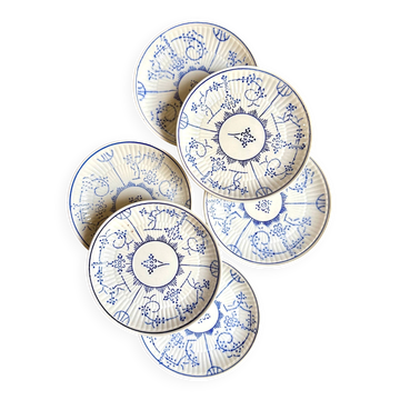 6 Boch La Louvière blue glazed earthenware bread plates, "Copenhagen" service - 1920s-30s
