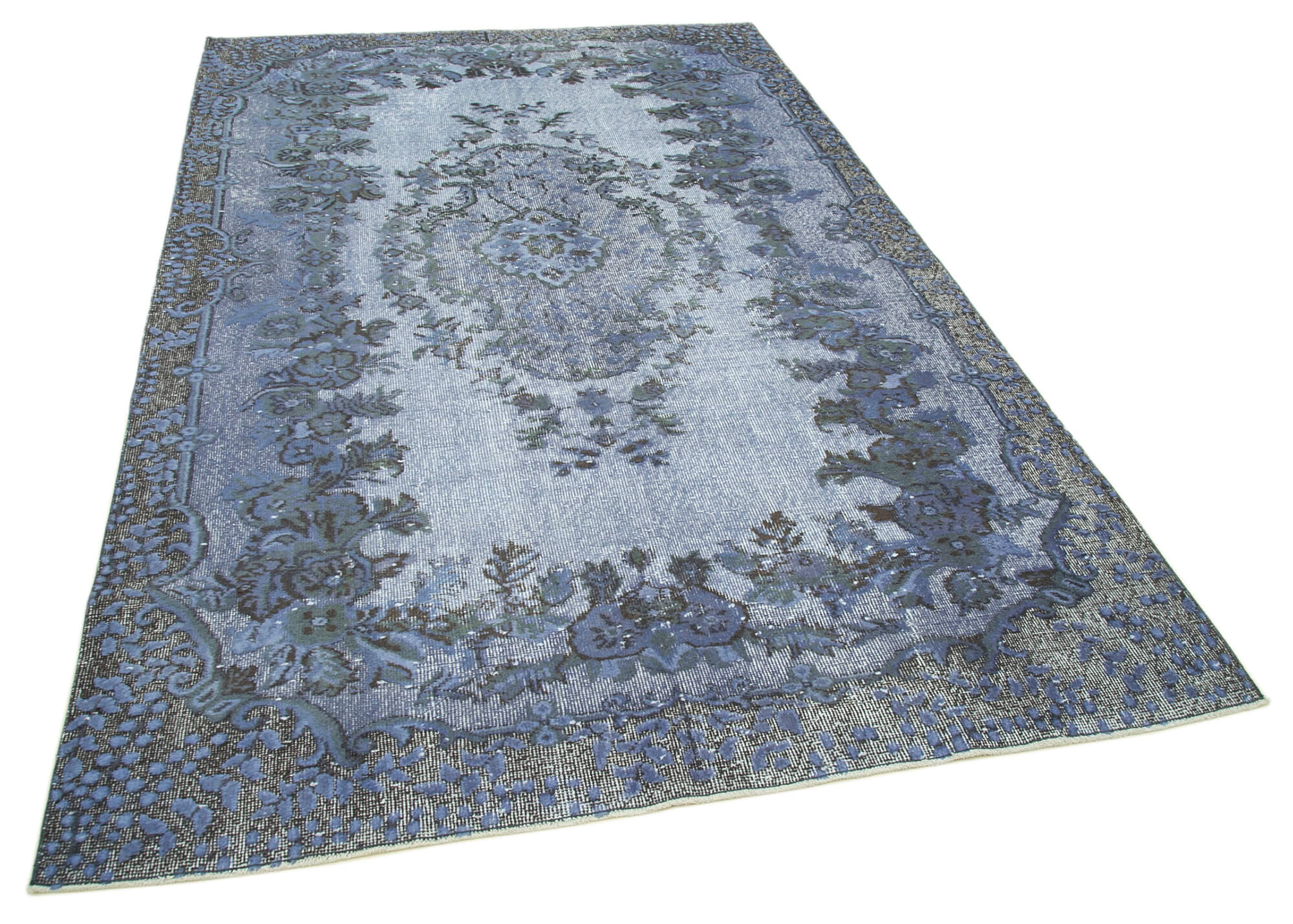 Hand-knotted vintage turkish 1970s 175 cm x 284 cm blue carpet