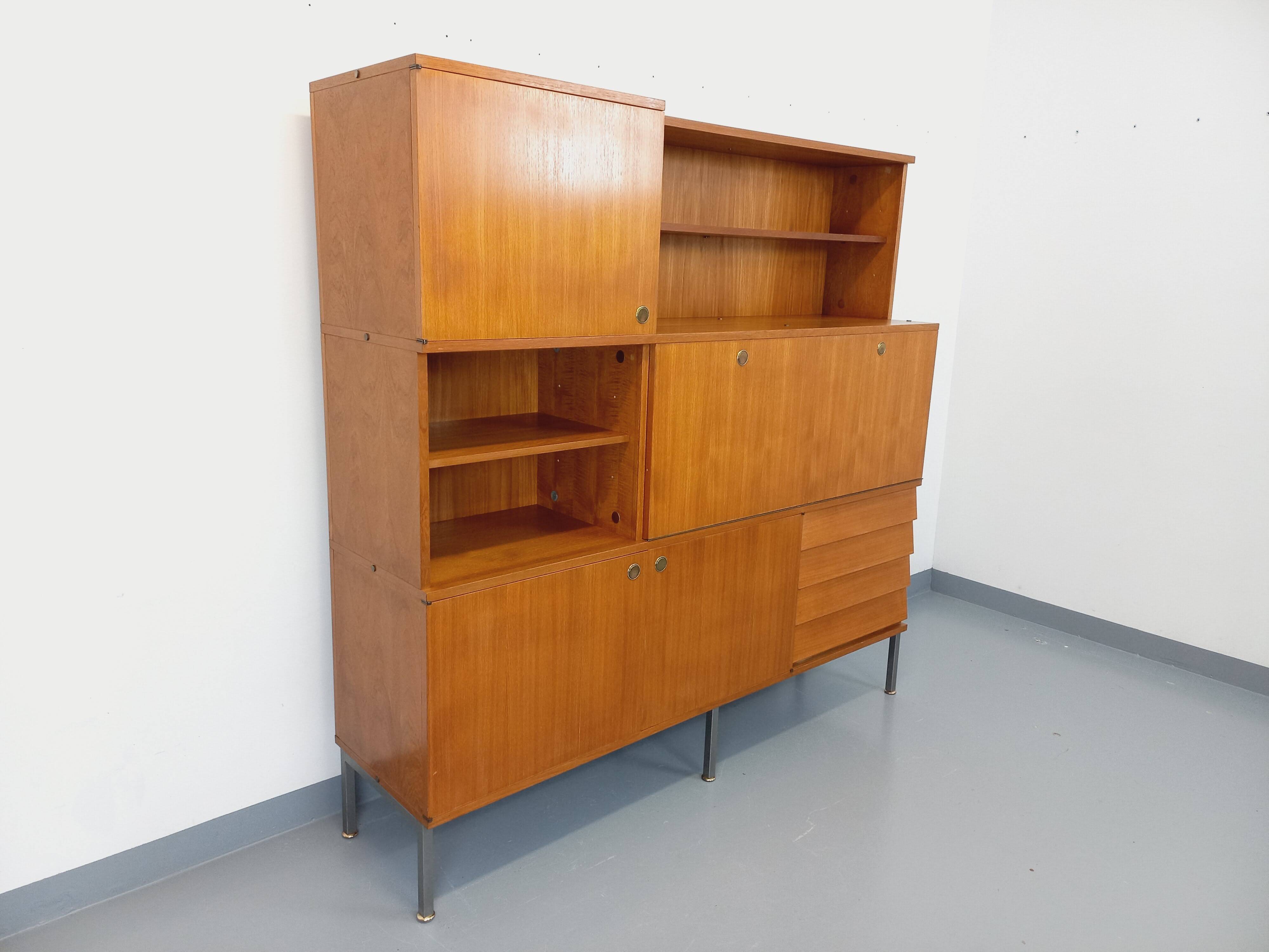 Louis Paolozzi modernist teak bookcase and secretary storage unit