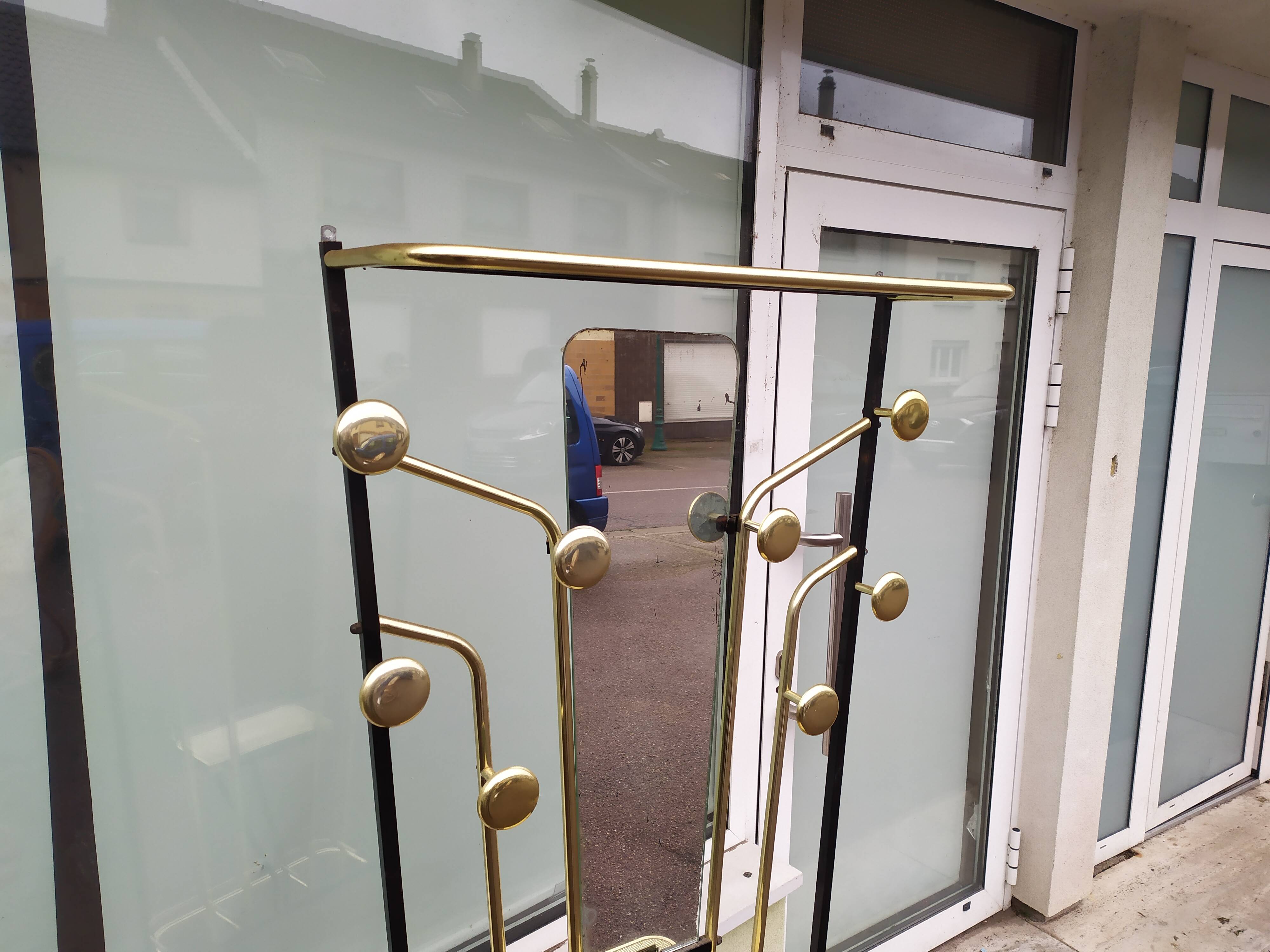 Cloakroom coat rack hat umbrella metal and vintage brass