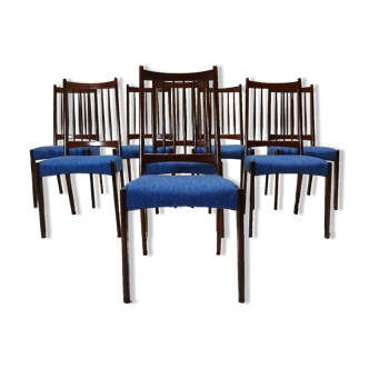 8 danish mid century arne hovmand olsen teak and fabric dining chairs
