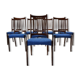 8 chaises de salle à manger danoises arne hovmand olsen en teck et en tissu