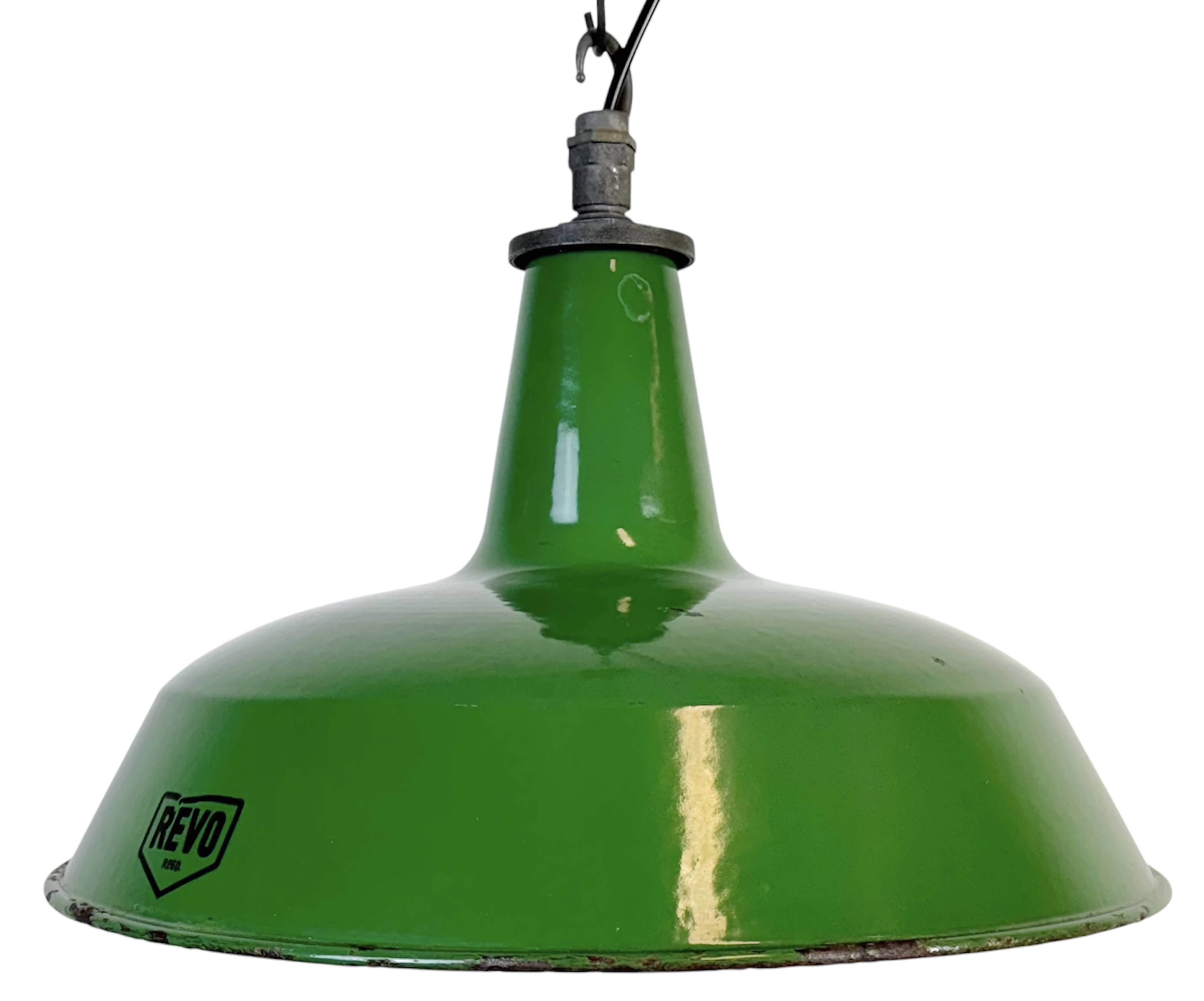 Industrial Green Enamel Factory Pendant Lamp from Revo, 1950s