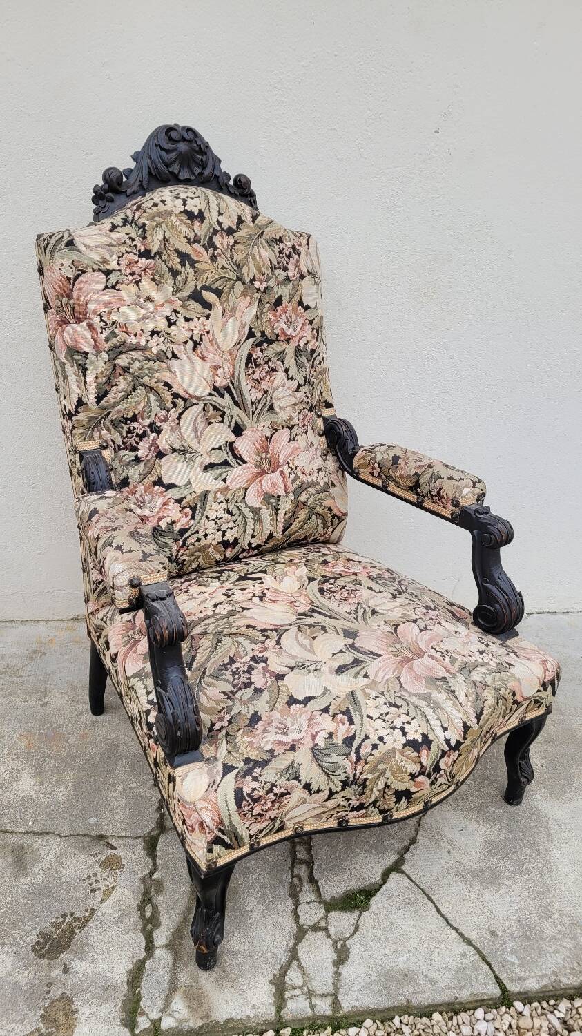 Napoleon III period armchair with floral tapestry, 19th century