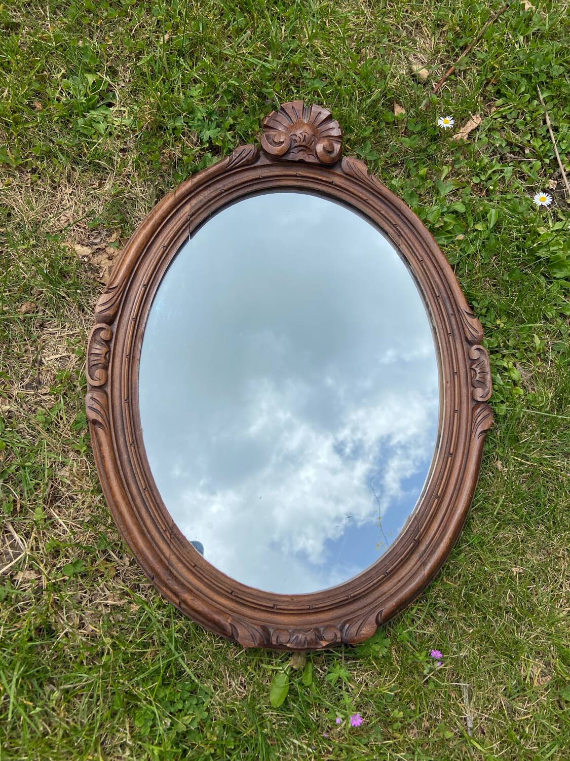 Old wood carved mirror 51 x 37