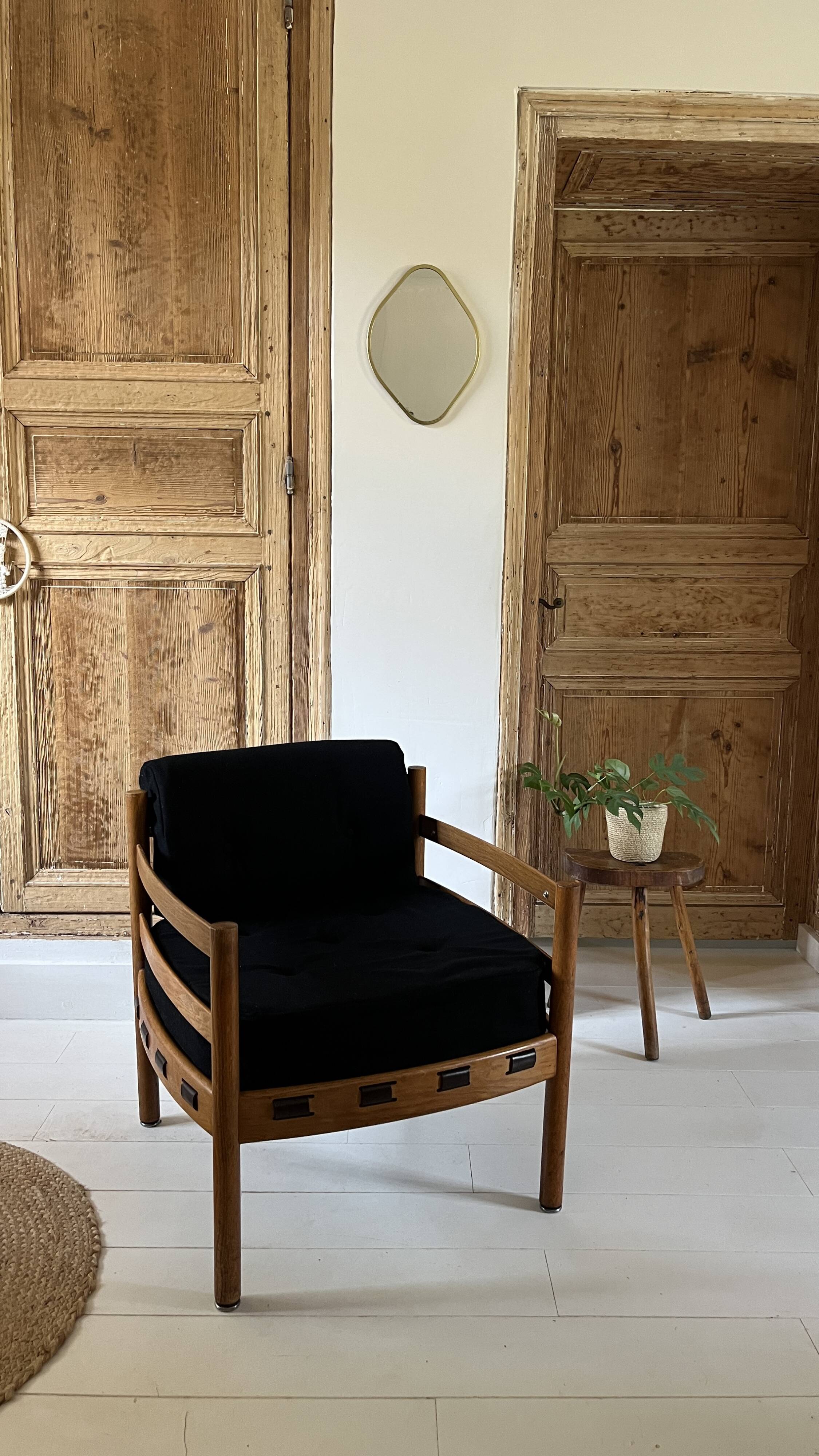 Scandinavian lounge chair COJA in wood and leather, 1960s