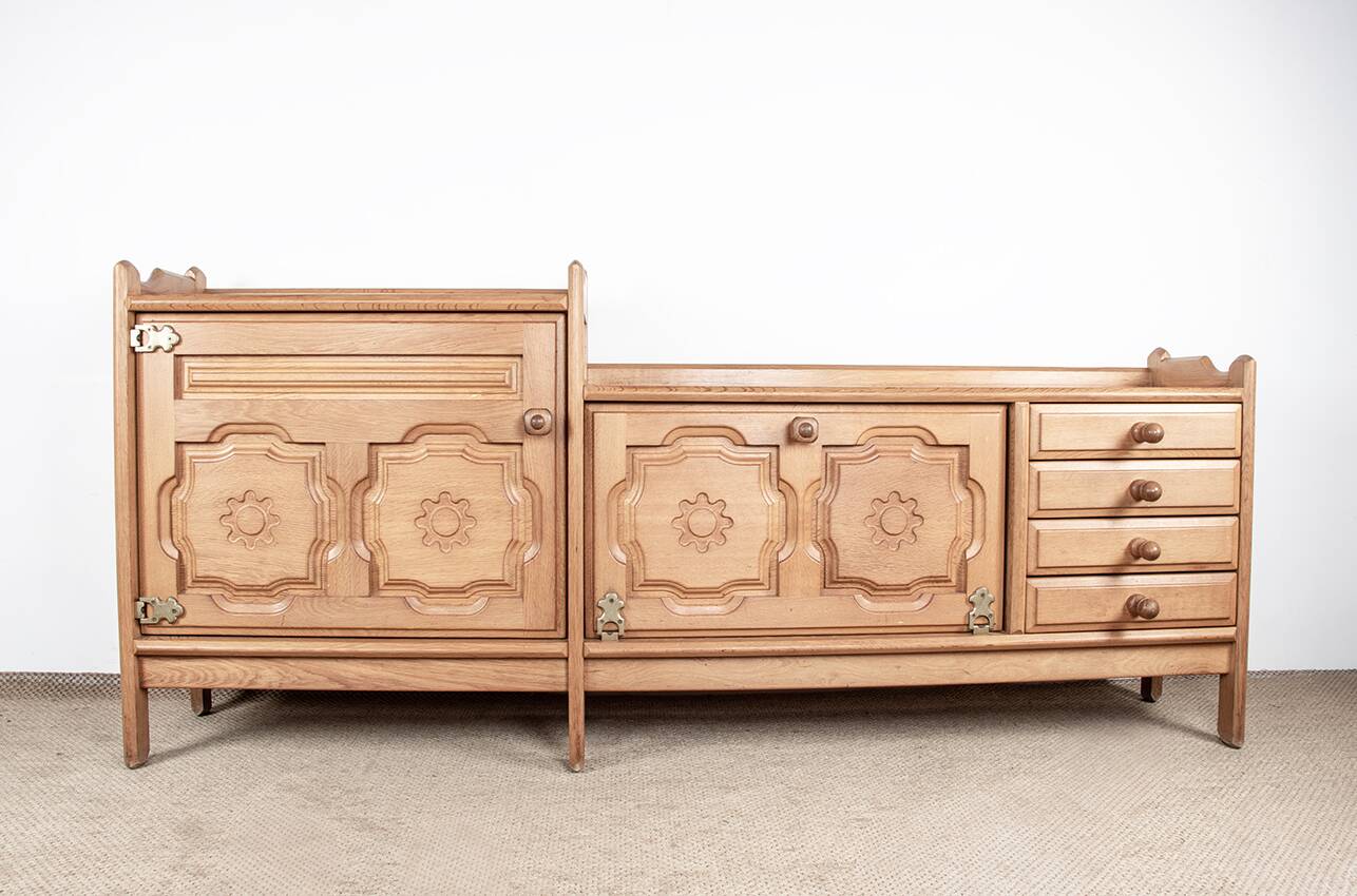 French enfilade in solid oak by Guillerme and Chambron 1960.