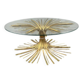 Table basse en métal doré et verre, XXe siècle, dans le goût de Robert Goos