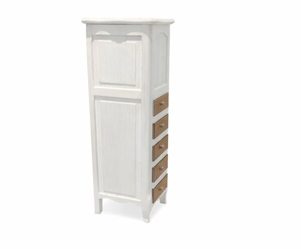 Chiffonnier ancien patiné – 5 tiroirs – plateau parquet en chêne