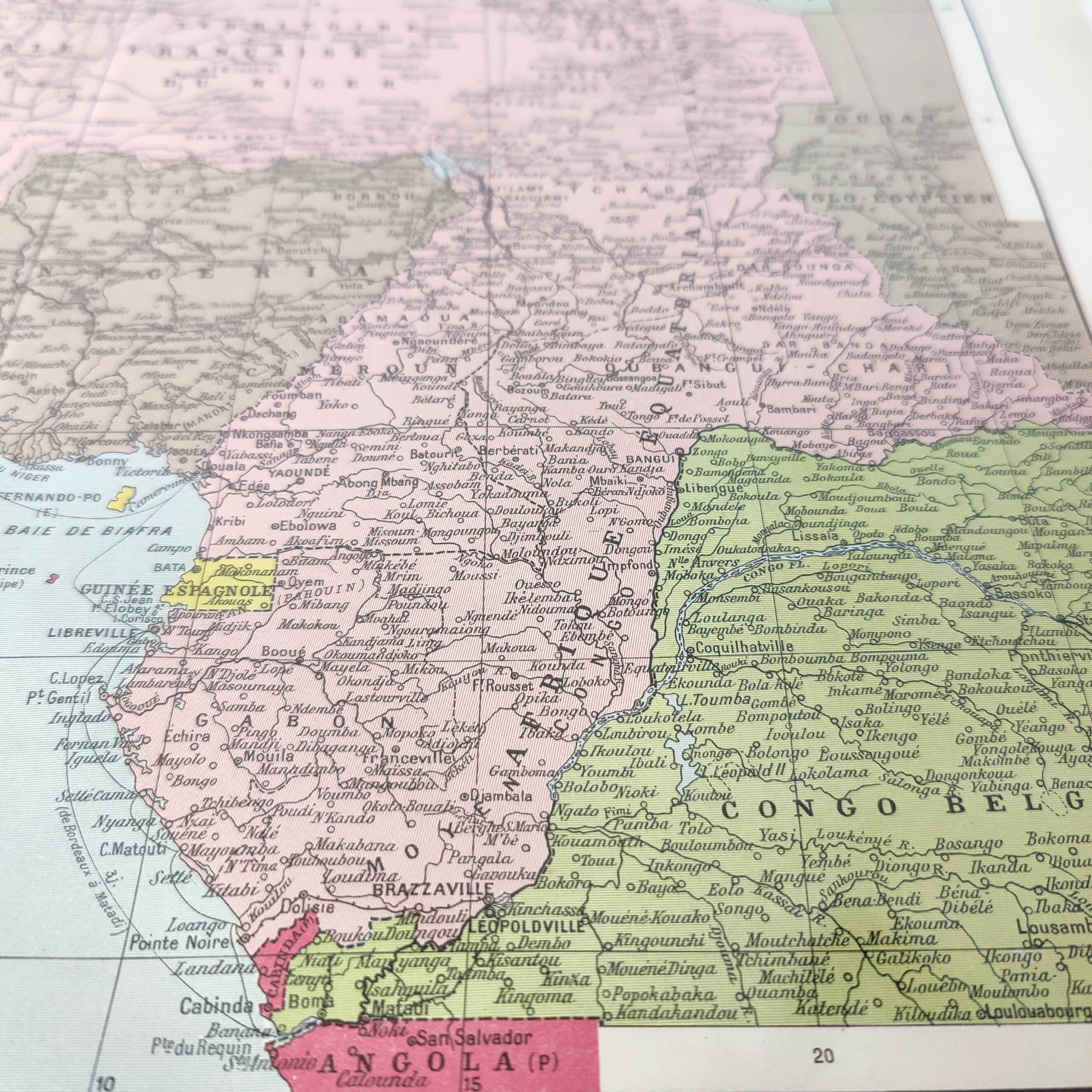 Antique map of French West and Equatorial Africa in 1950 43x43cm