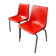 Pair of red plastic chairs with metal frame