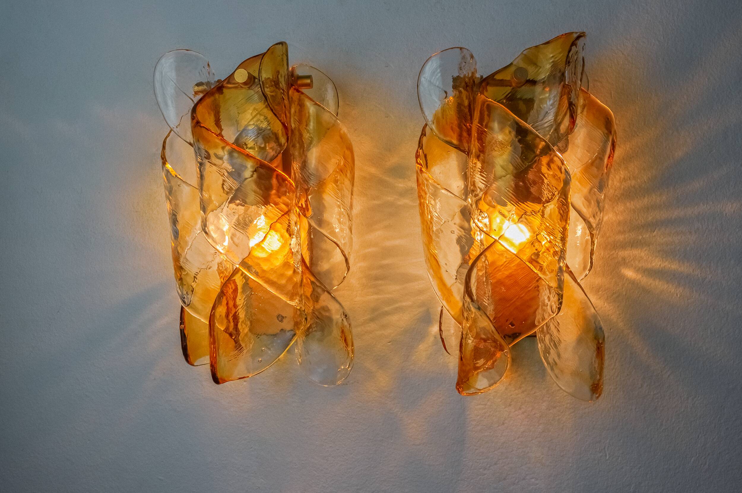Pair of "Spirales" wall lights by Murano Mazzega, Italy, 1970