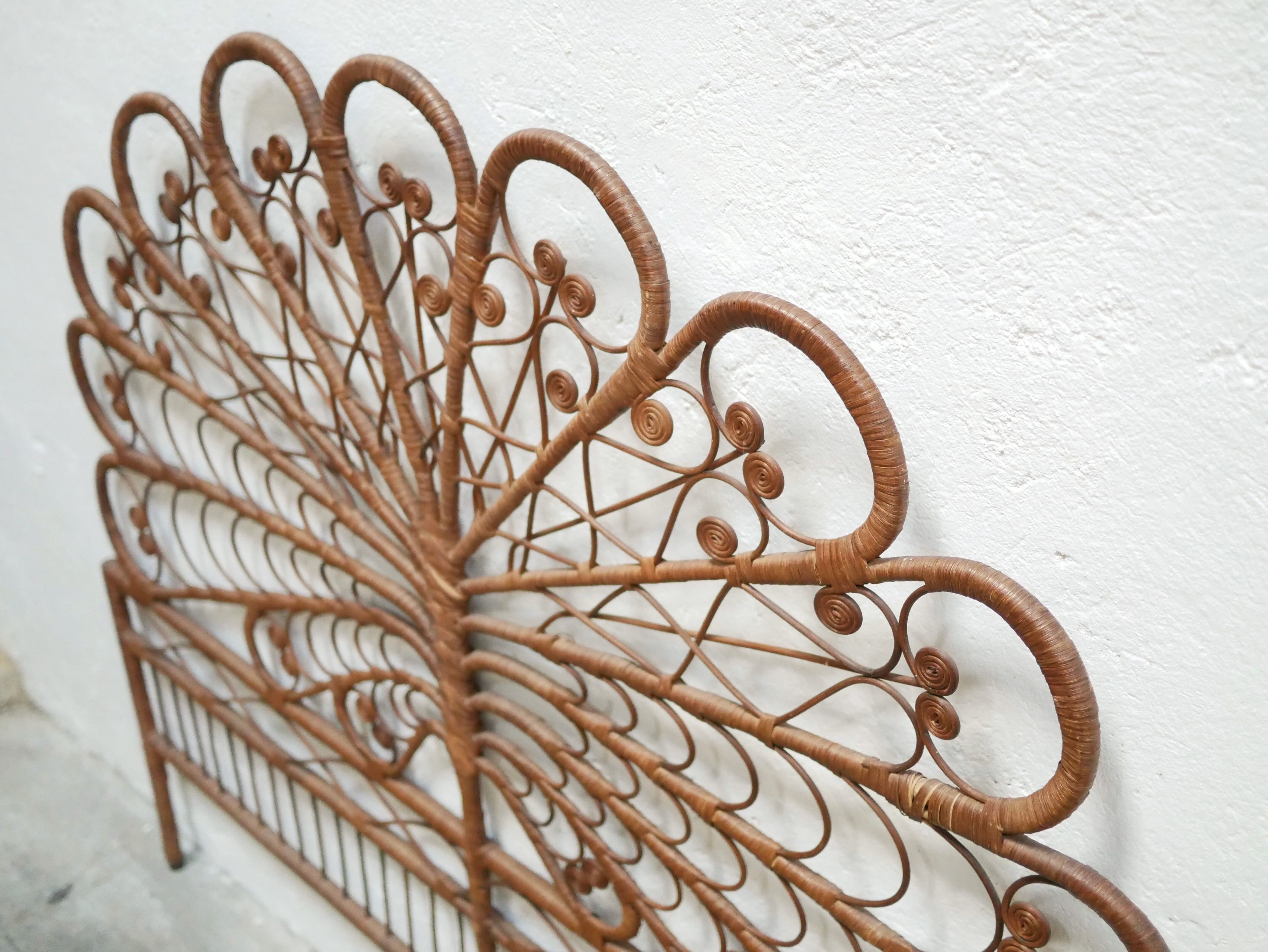 Vintage rattan peacock headboard