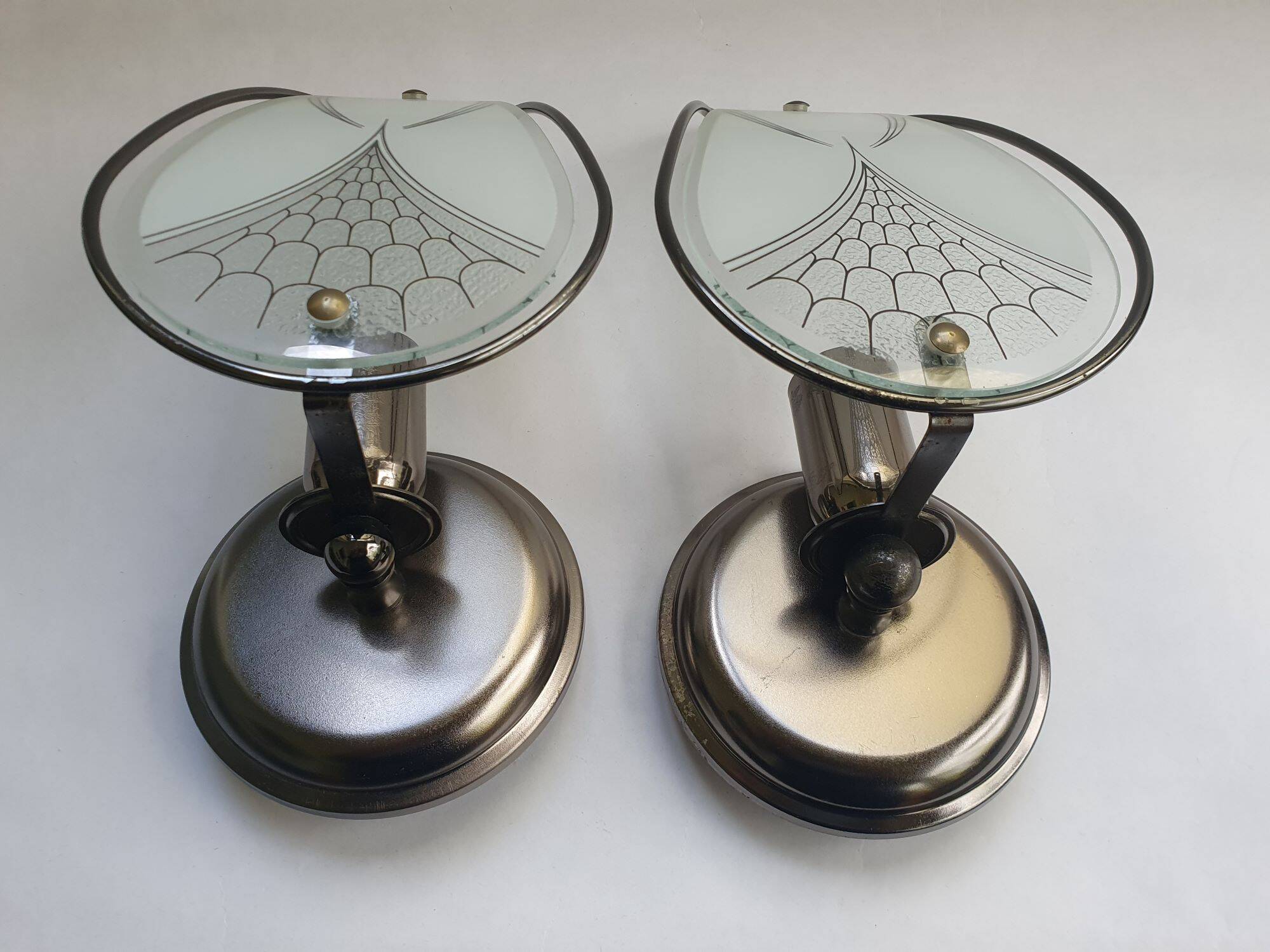 Pair of vintage art deco style glass wall sconces