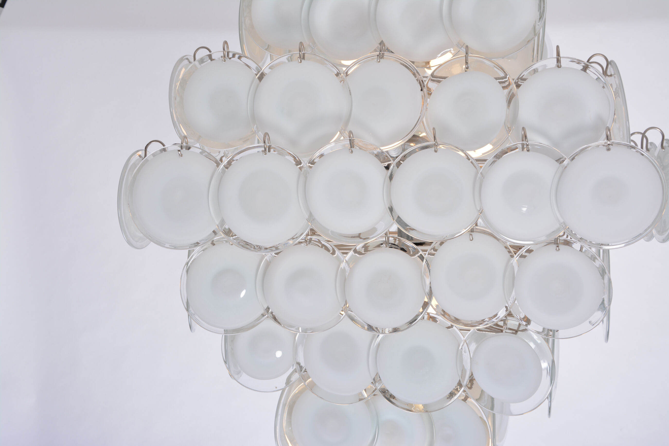 Huge Vintage Italian Chandelier with White Murano Glass Discs