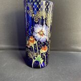 Vase « Cylindre » bleu émaillé F. T. Legras