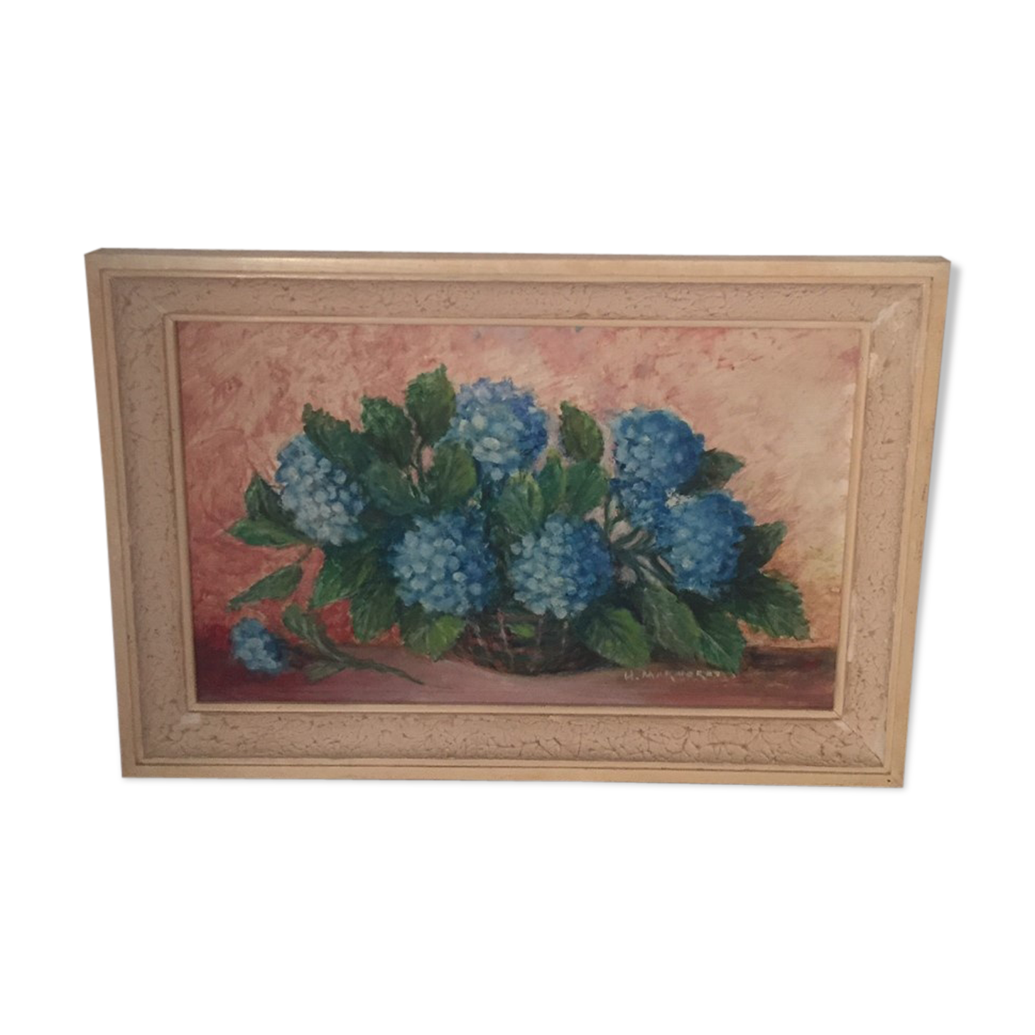 Tableau signé bouquet d'hortensia années 30/40