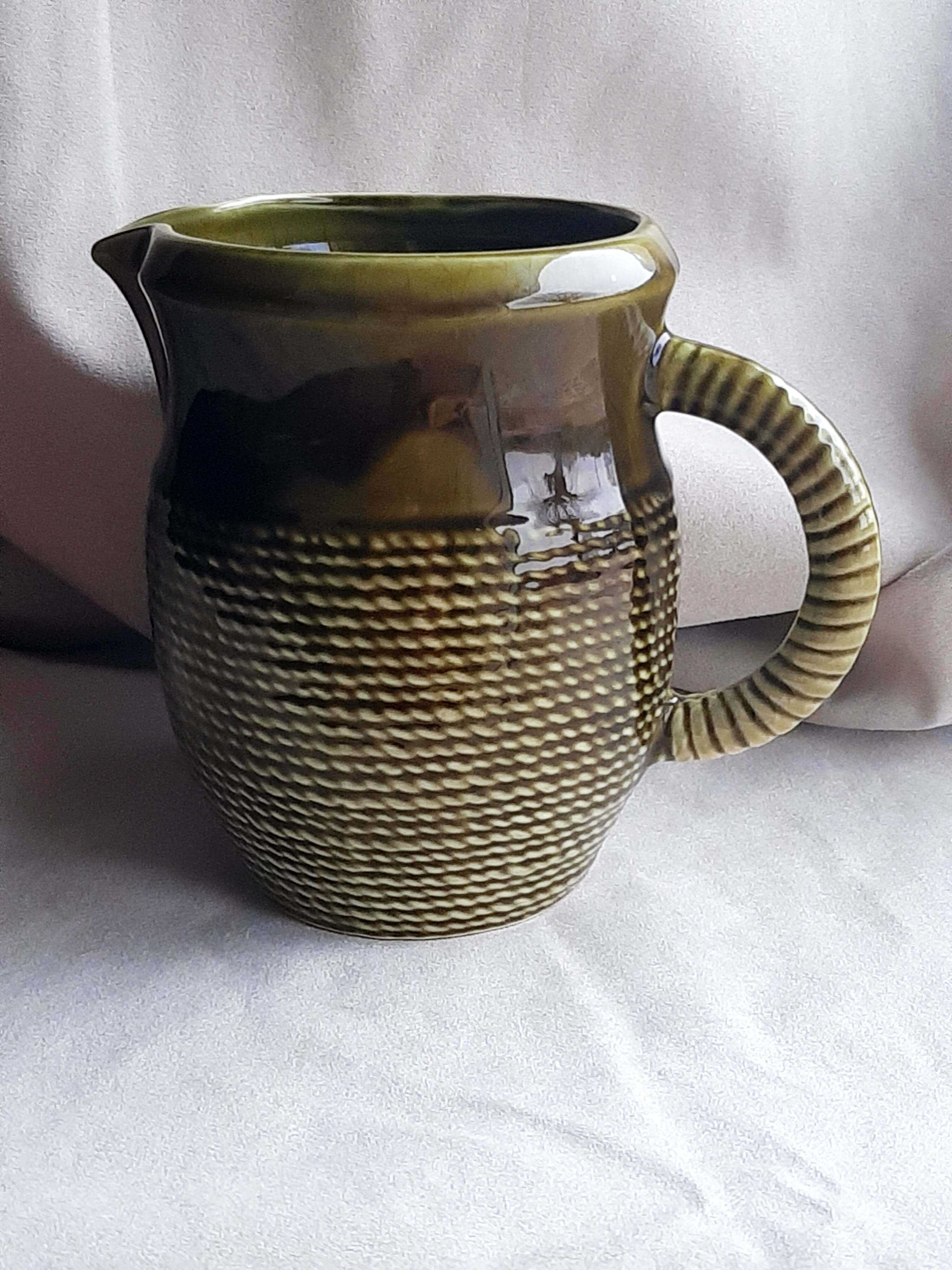 Kaki ceramic jug from Sarreguemines