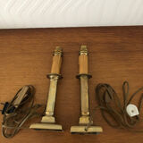 2 old brass candlestick lamp bases