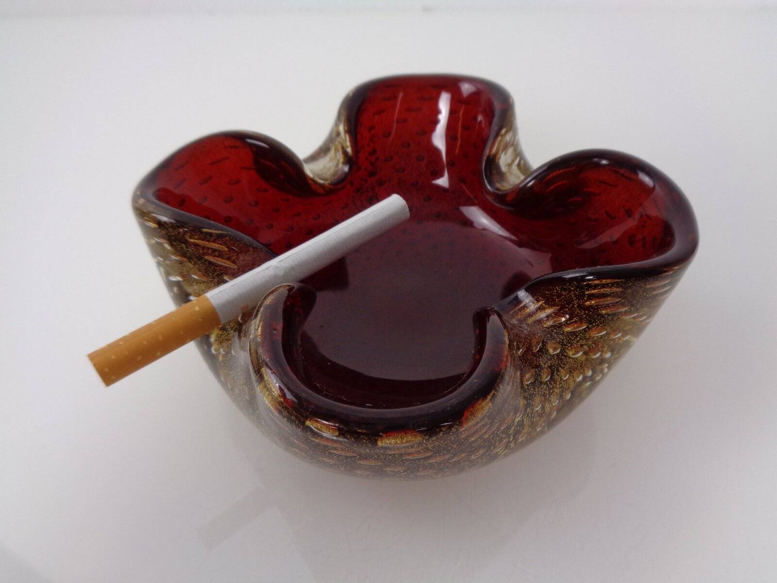 Red & Gold Murano Glass Ashtray by Barovier & Toso, Italy, 1960s