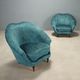 Pair of vintage armchairs in blue fabric and beech, Italy, 1950s
