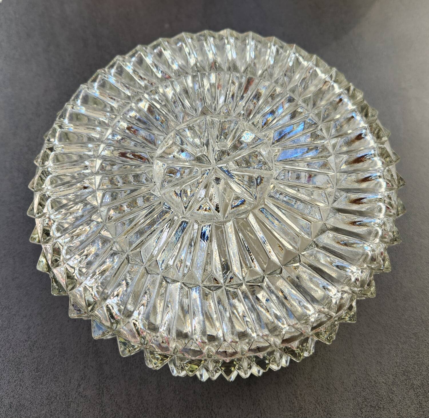Vintage glass ceiling light with diamond-shaped cutouts