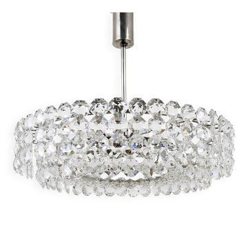 Grand chandelier Bakalowits in nickel and glass with diamond-shaped crystals, 1960s.