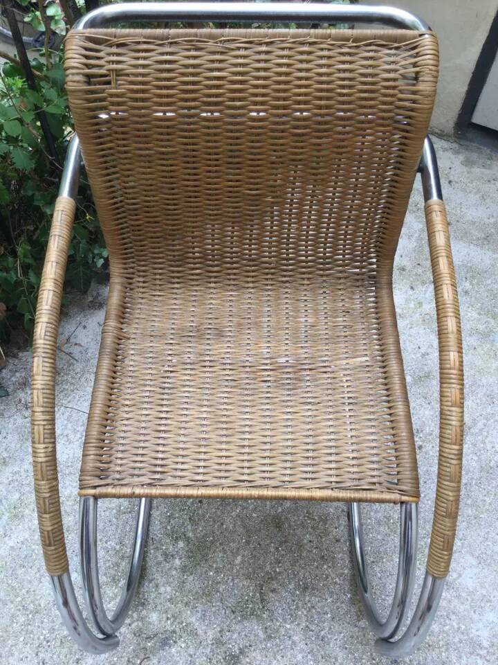 Ludwig van der Rohe MR12 rattan and tubular chrome armchair