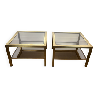 Pair of large square brass side tables