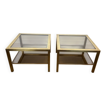 Pair of large square brass side tables
