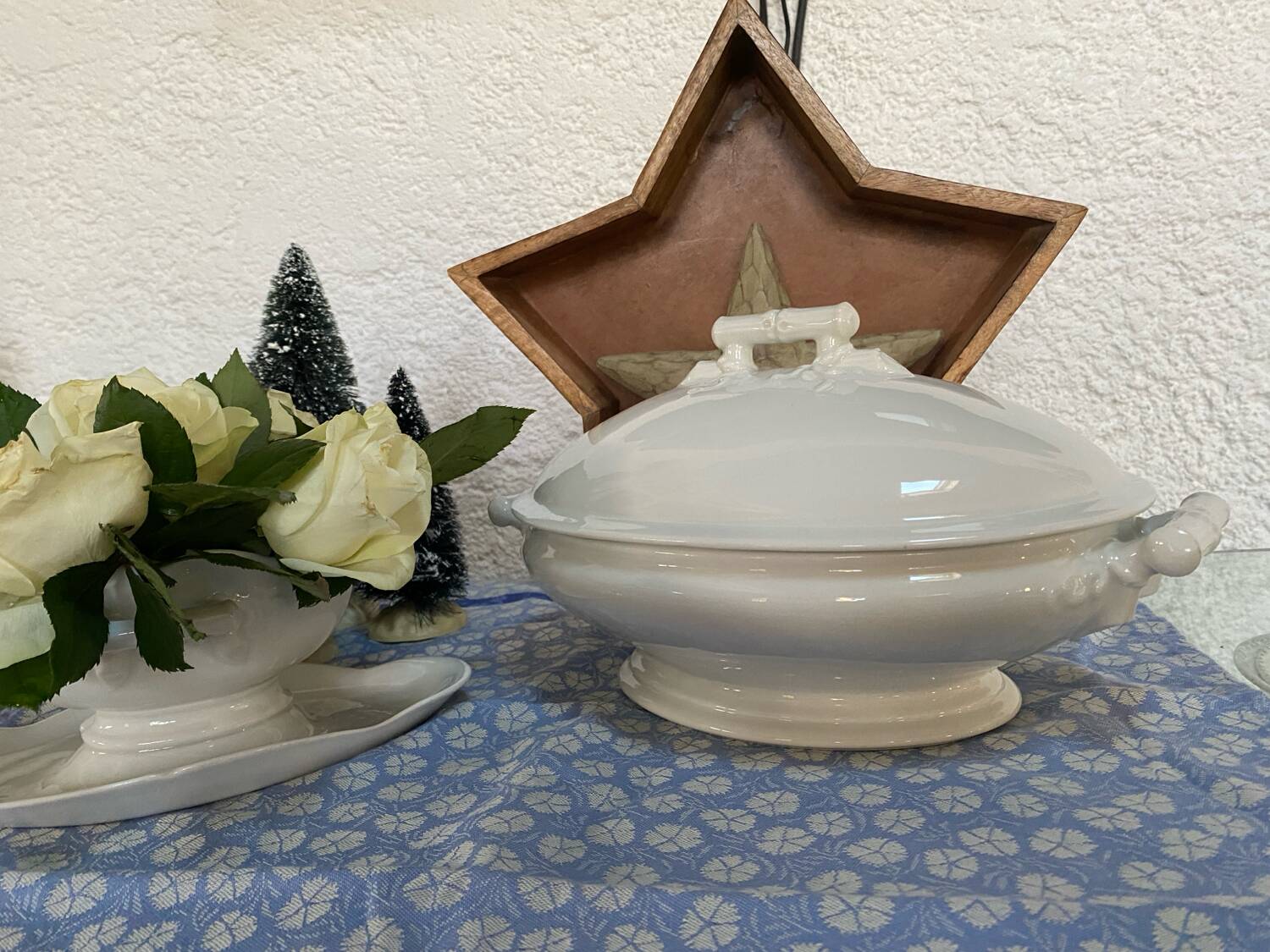 Antique porcelain vegetable dish made of "bamboo"