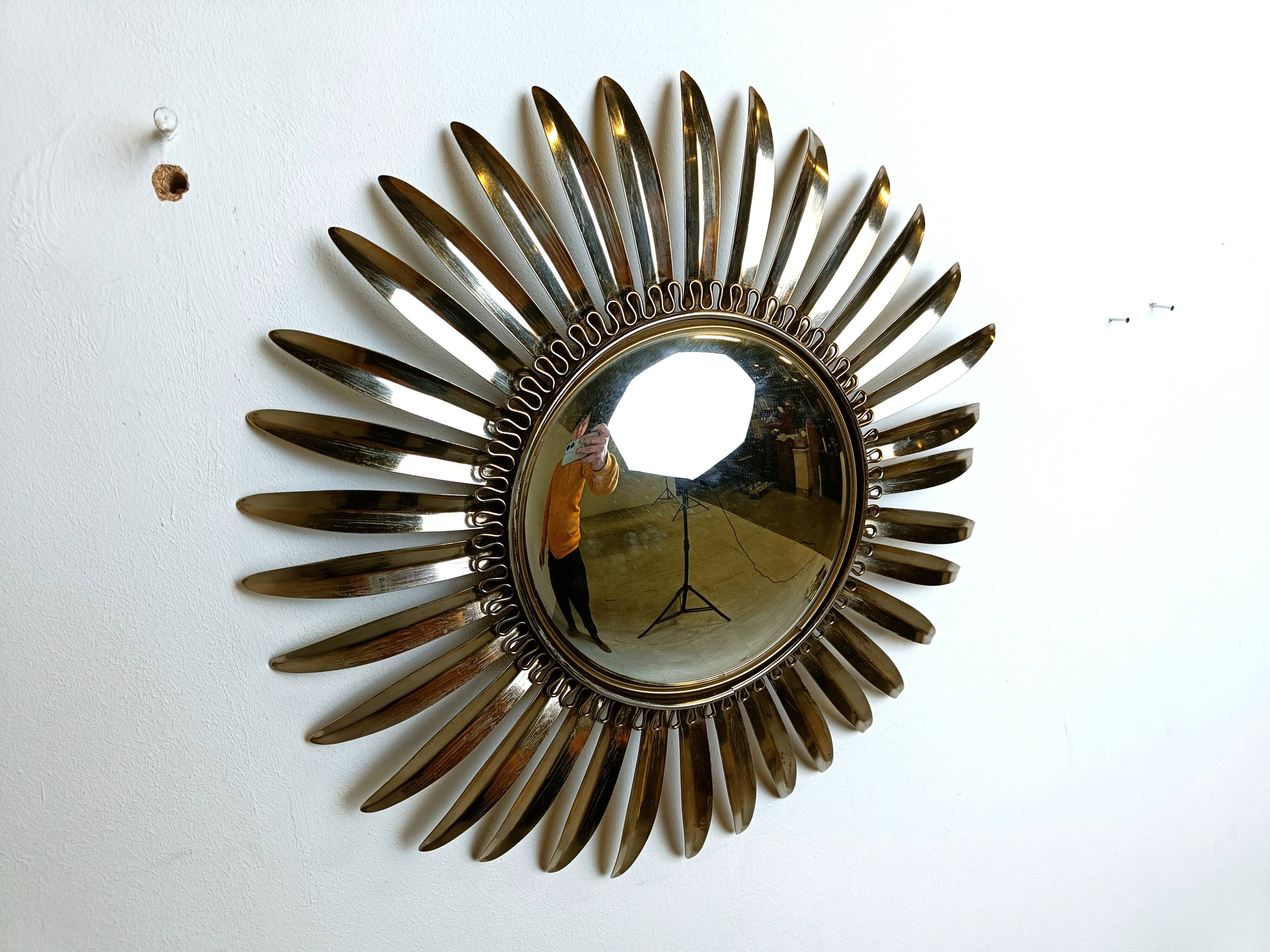 Vintage brass sunburst mirror, 1970s