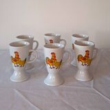 Set of 6 vintage ceramic mugs - rooster & hen motif - retro country style