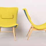 Fauteuils jaunes et bleus du milieu du siècle fabriqués dans les années 1950 en Tchéquie. Entièrement restauré.