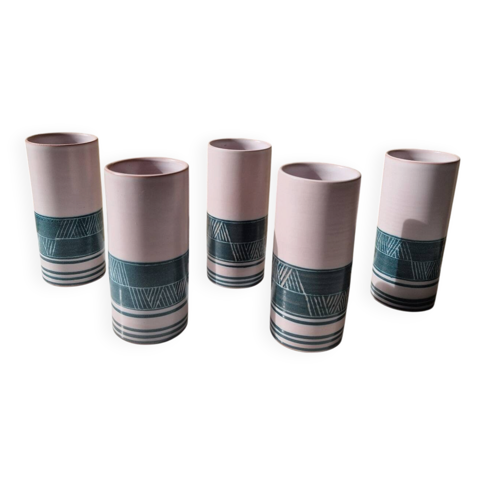 Set of 5 Ceramic Glasses Yvon Roy Dlg Capron Picault