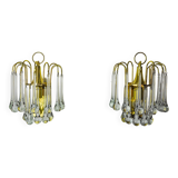 Pair of Venini "drops" wall lights, 2 levels, murano glass, Italy, 1970