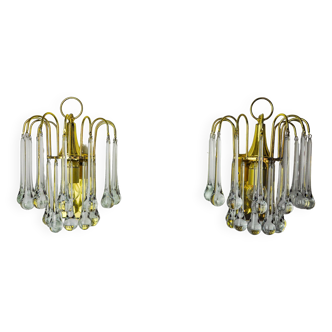 Pair of Venini "drops" wall lights, 2 levels, murano glass, Italy, 1970