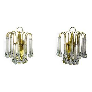 Pair of Venini "drops" wall lights, 2 levels, murano glass, Italy, 1970
