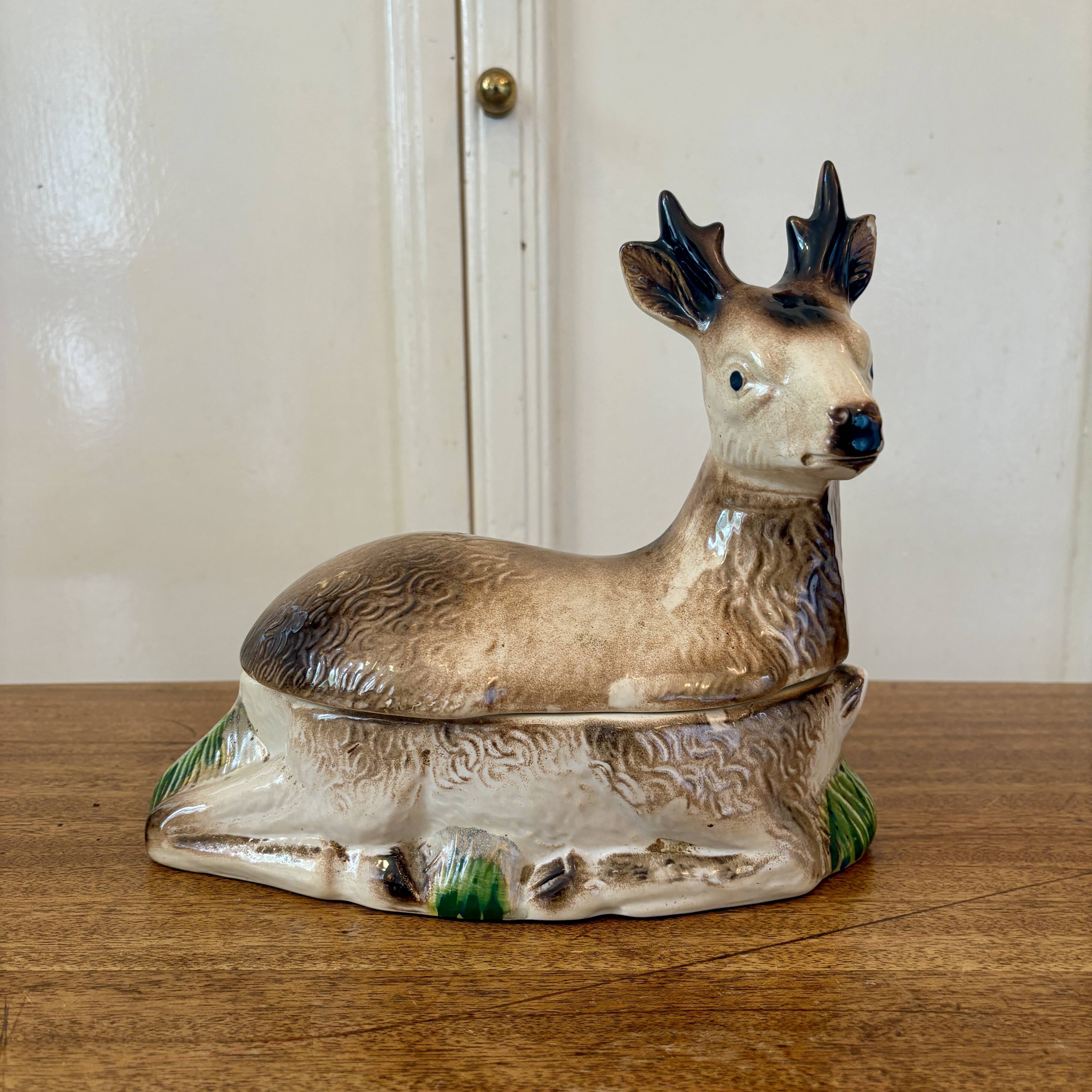 Antique Caugant ceramic terrine in the shape of a doe