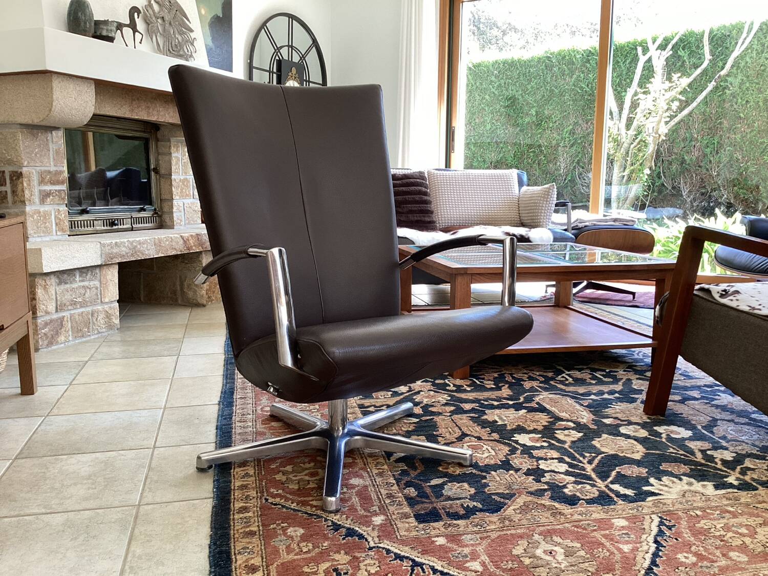 Chocolate leather swivel chair