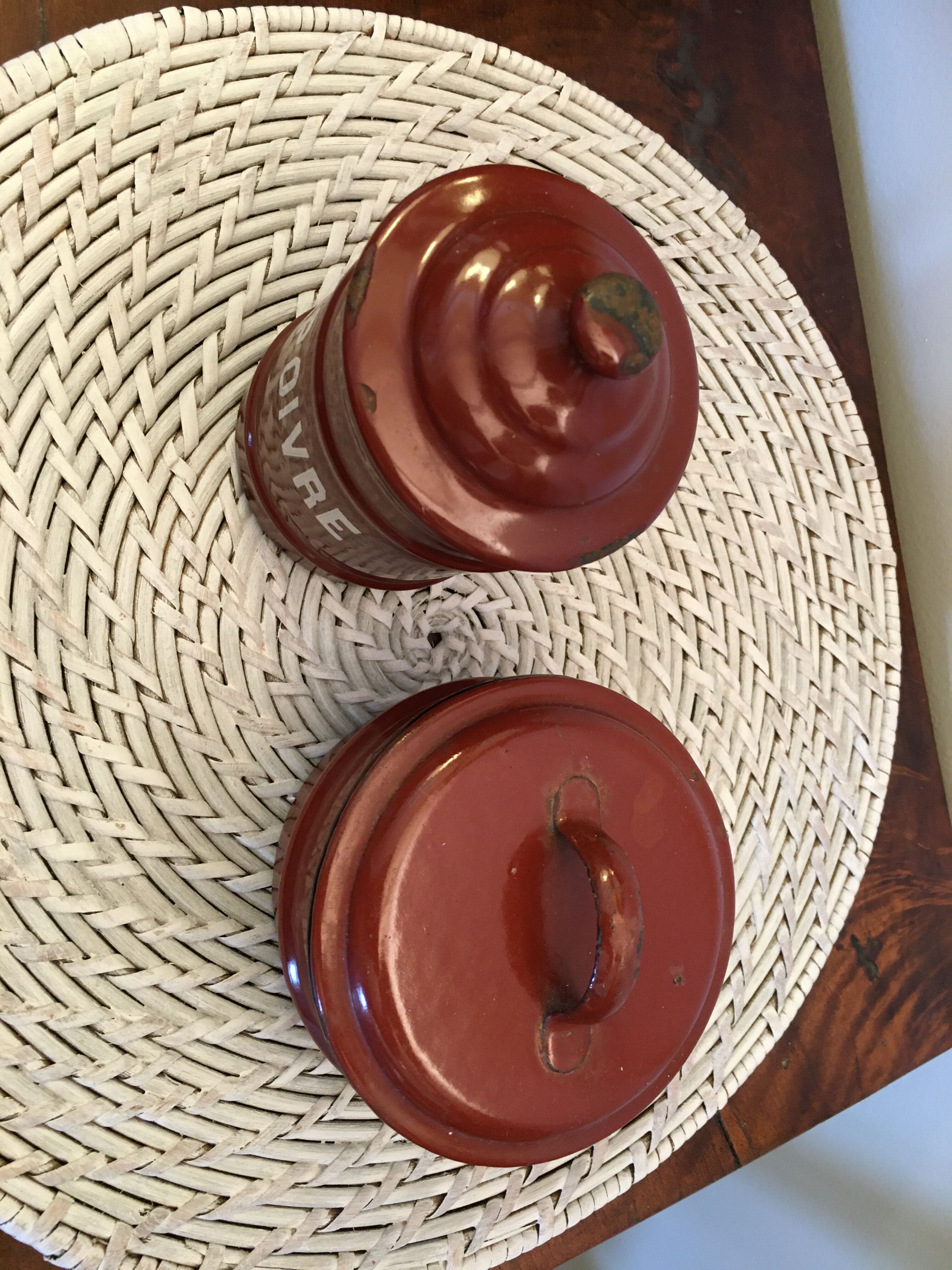 Set of two old enamelled boxes