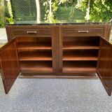 Vintage Parisian art deco sideboard in solid wood and black marble 180cm