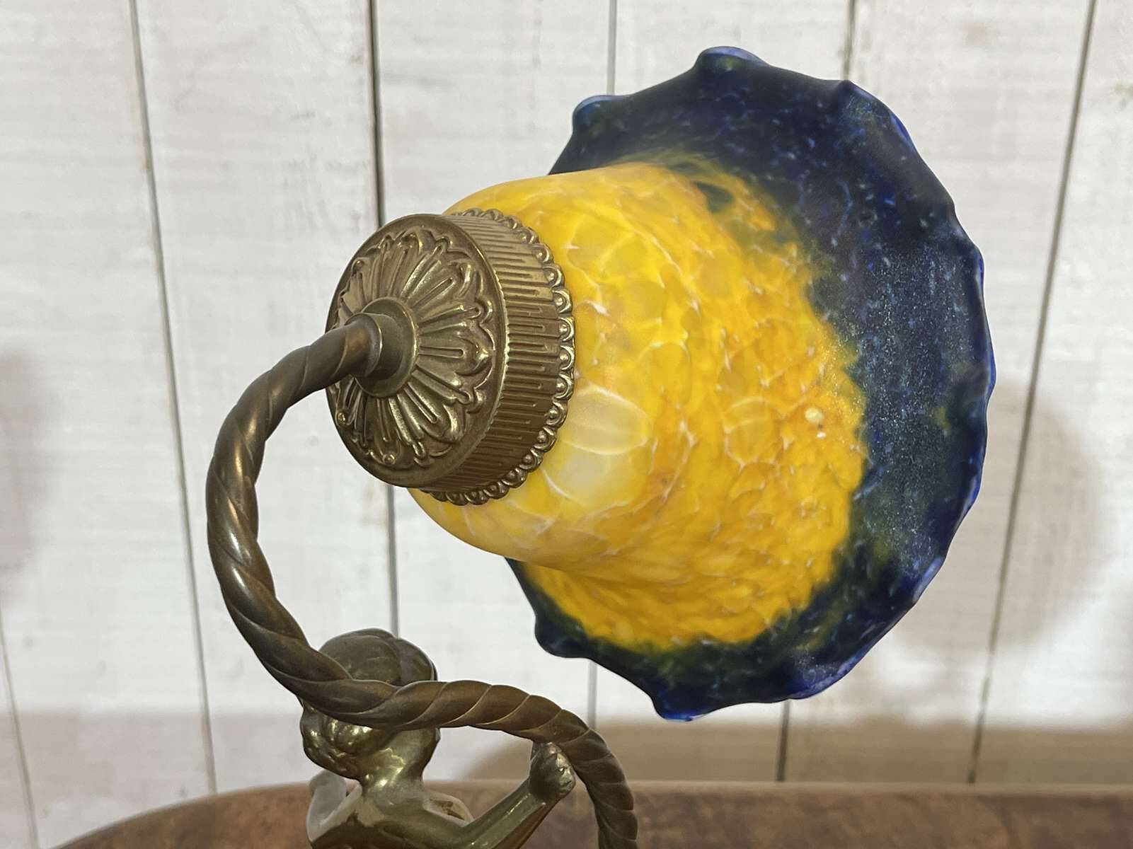 Bronze lamp with glass paste shade - work from the 1970s